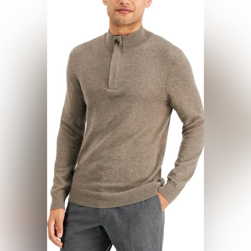 Tasso Elba Men’s Textured Quarter-Zip Sweater - Gray - Size Medium - NWOT